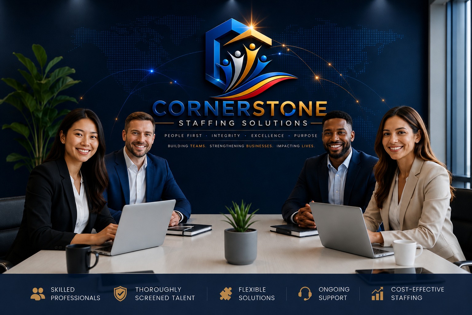 Cornerstone Staffing Solutions team in a modern conference room